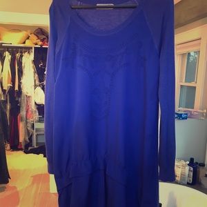 Bright Indigo long silk top with detail
